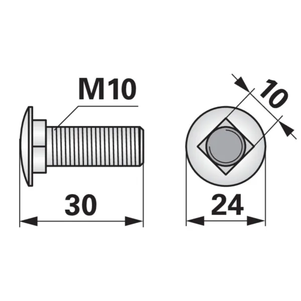 Plosno okrugli vijak 4kt M10x20