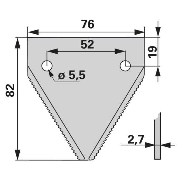 Nož kose dolje nazubljen
