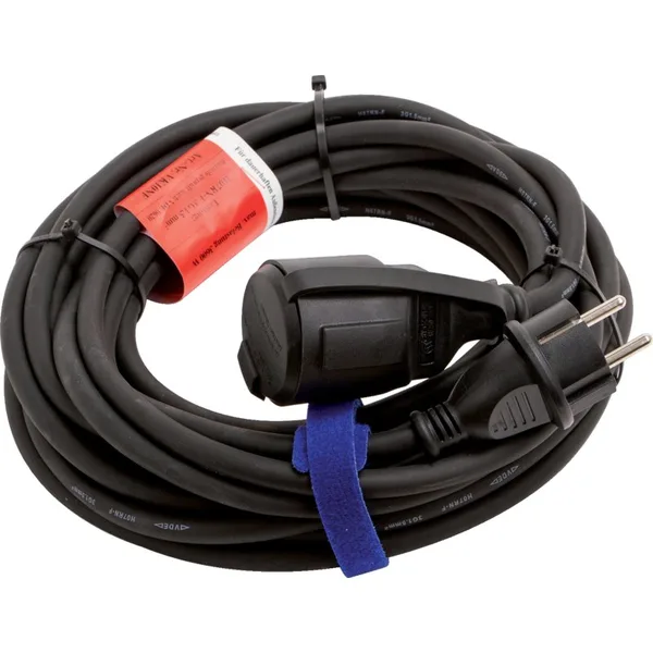 Produžni kabel crni, s utikačem i spojkom, 3 x 1,5 mm², duljina = 10 m