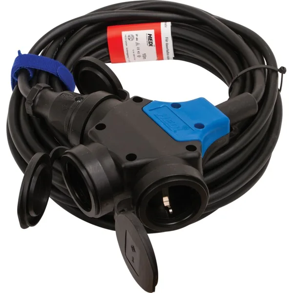 Produžni kabel crni, s utikačem i 3-strukom spojkom, 3 x 1,5 mm², duljina = 10 m