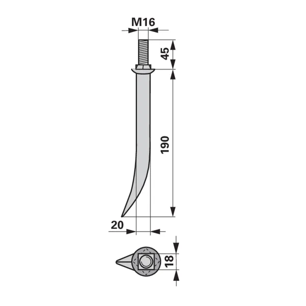Zubac drljače usporedni, usporedni 20 x 180 mm, M16