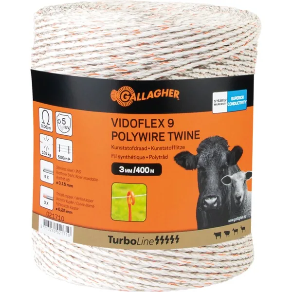 Uže TurboLine Vidoflex 9, D 400 m, bijelo Gallagher 021710