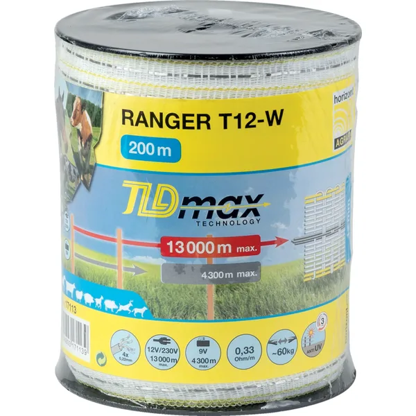 Široka traka Ranger T12-W, D 200 m, Š 12 mm, bijelo-žuta Horizont 17113