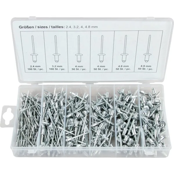 Sortiment blok zakovica 2,4-4,8mm, DIN7337, 400 kom. Alukopf mit Stahldorn, DIN7337