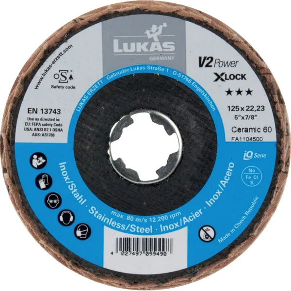 Brusni lamelirani disk V2 Power 125 X-Lock, K 60 Keramika, ravni dizajn
